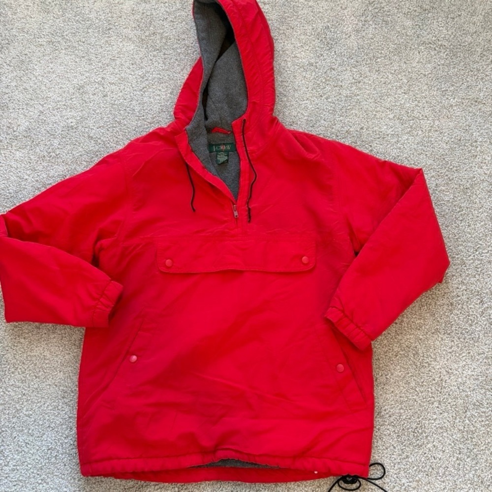 Vintage J. Crew Oarsman Anorak Mens XS Red Fleece Lined‎ Hooded Jacket Gorpcore